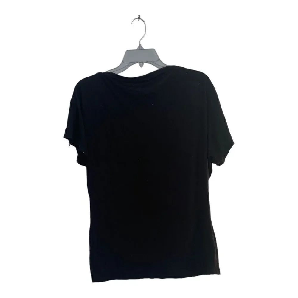 Juicy Couture Zip Neck Short Sleeve Top Size S Black Made in USA